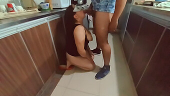 Cumming In The Kitchen: Busty Colombian Slut Gets Fucked From Behind