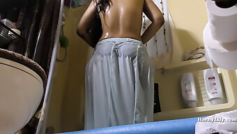 Indian Maid'S Shower And Cleaning Session