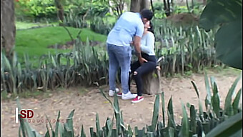 Adolescente Amateur Espiando A Una Pareja En El Parque Público