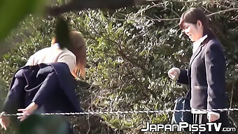 Japanese Schoolgirls Indulge In Kinky Outdoor Peeing And Domination